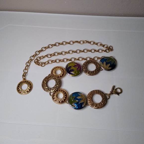 Colorful Chico's Metal Decorative Fashion Belt 42 Inches - Picture 3 of 15